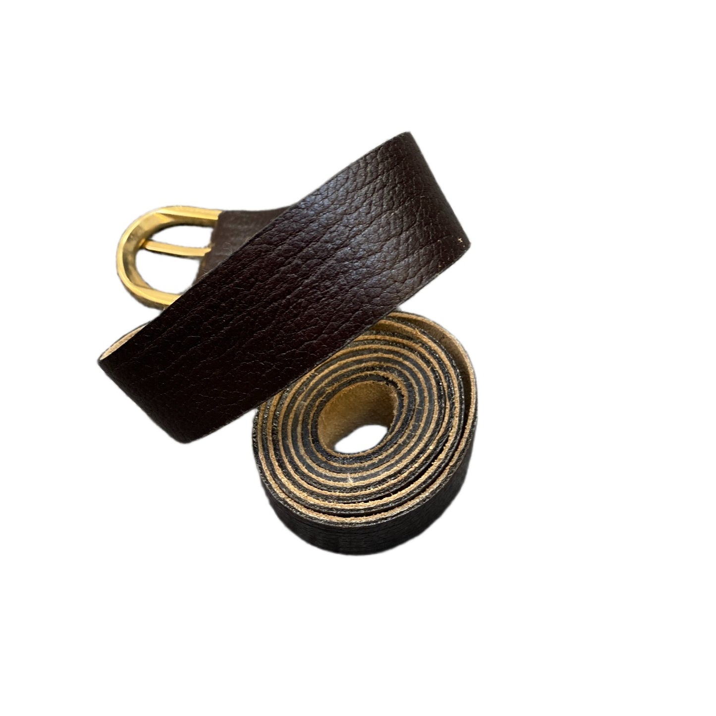 Waist Belt Mens Black Leather Adjustable Gold Tone Pin Oval Buckle 45 Inches