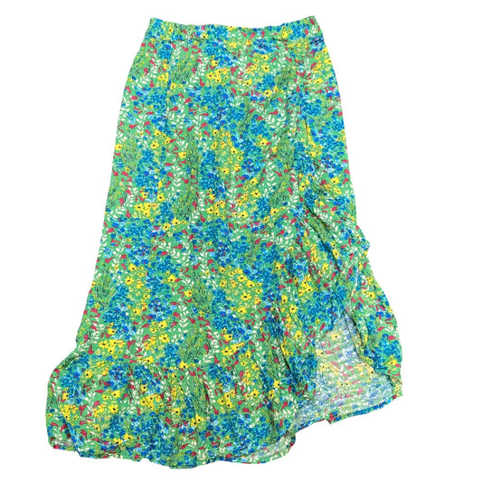 Promod Wrap Skirt Womens M Green Floral Ruffle Detail Elastic Waist Outdoor