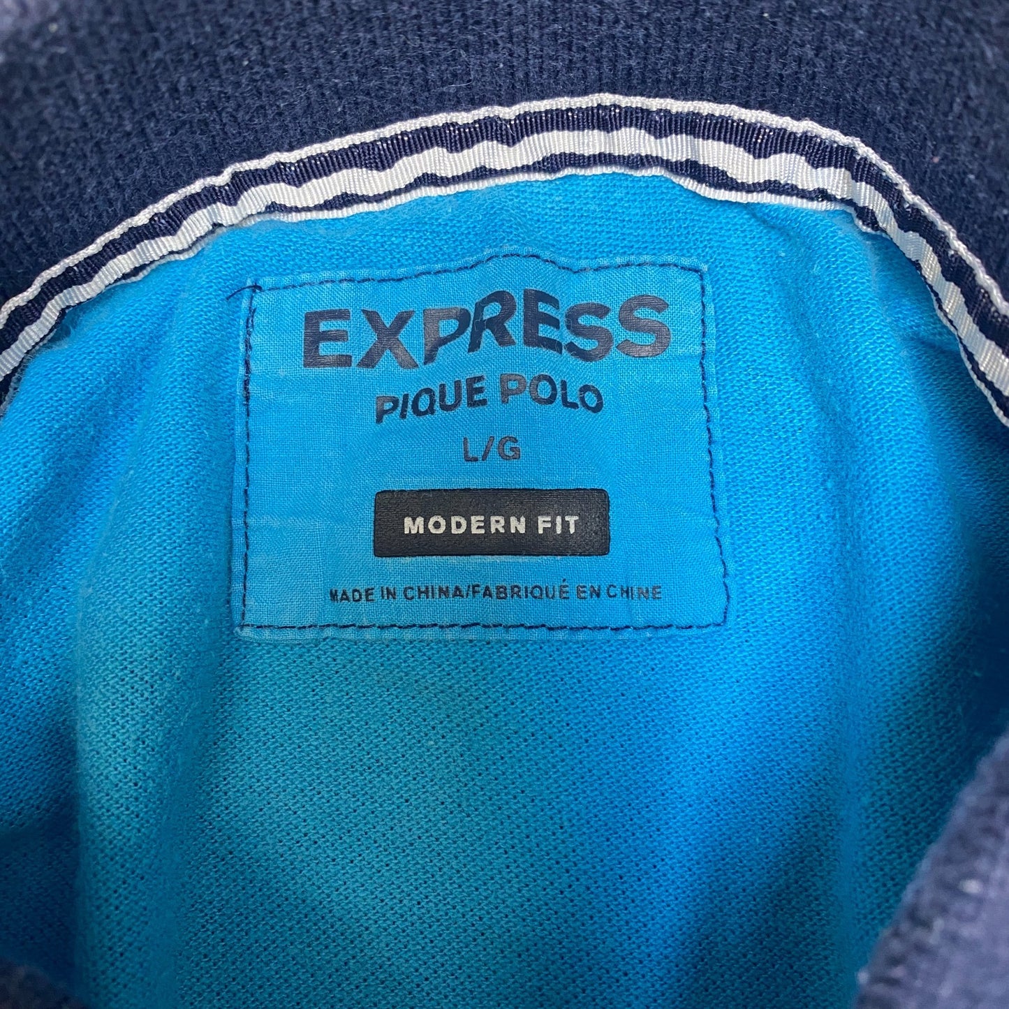 Express Pique Polo Shirt Mens Large Blue Modern Fit Stretch Golf Performance