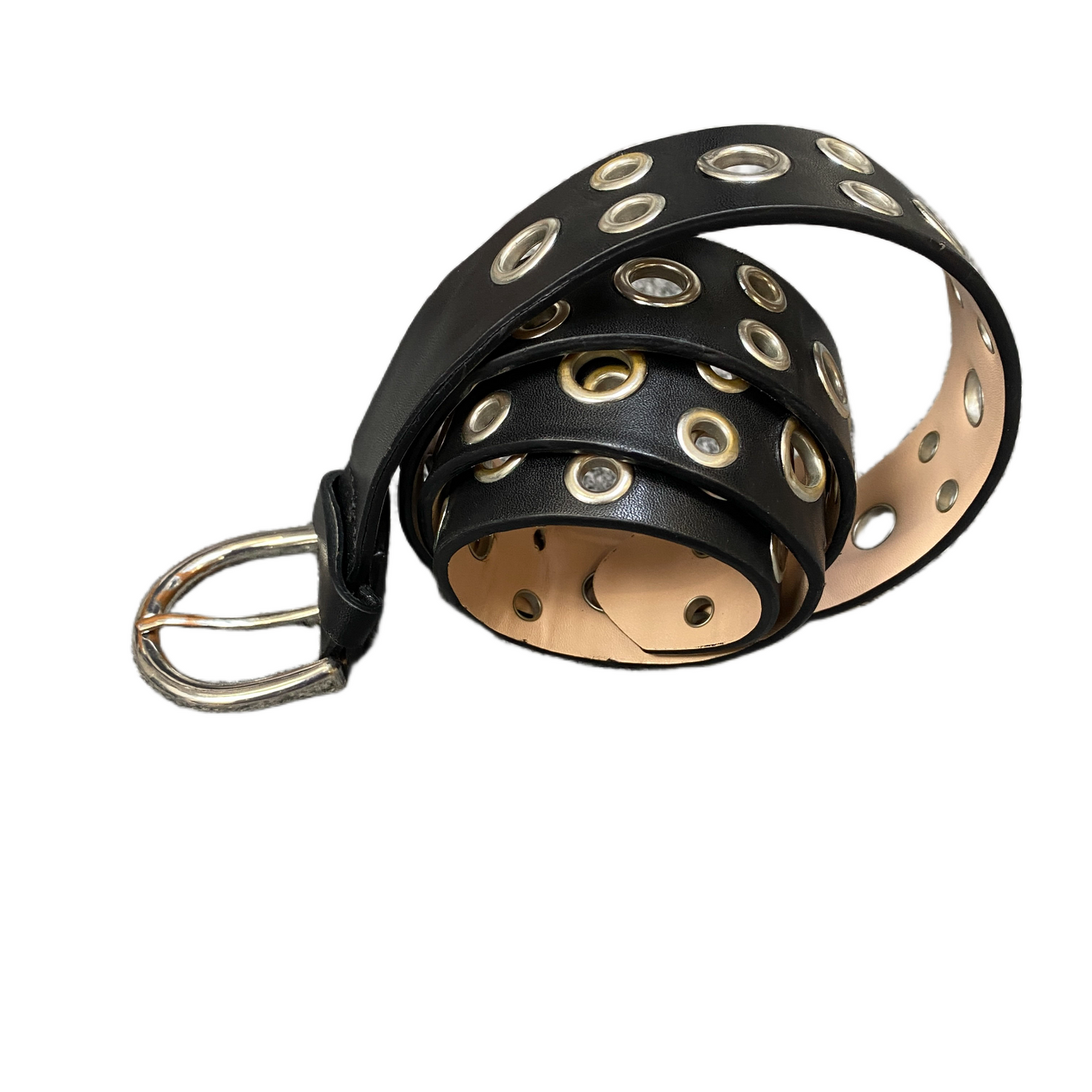 Tally Weijl Waist Belt Womens Black Leather Hole Eyelet Silver Buckle 40 inches
