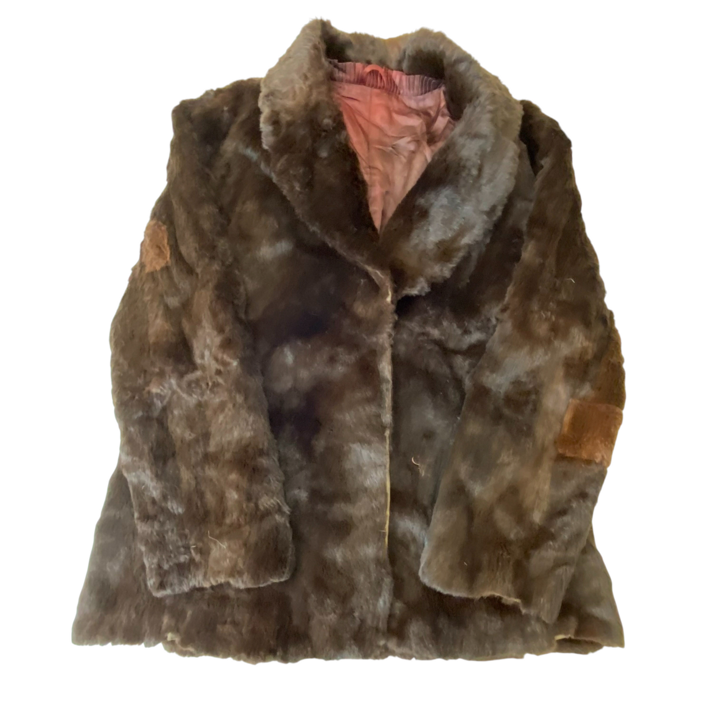 Coat Womens Medium Brown Faux Fur Shawl Collar Long Sleeve Outdoor Open Front