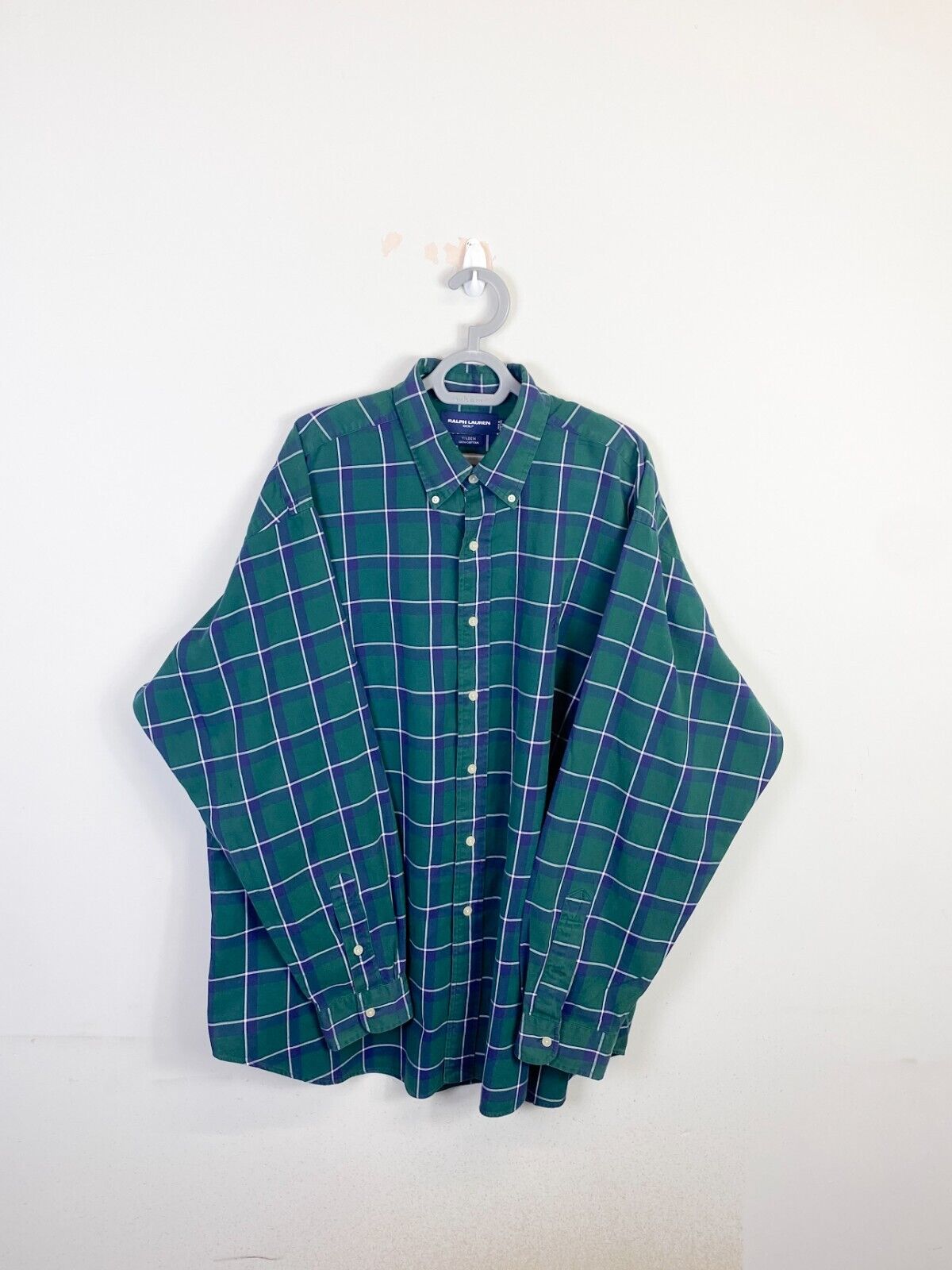 Ralph Lauren Shirt Mens XL Green Check Tilden Cotton Small Blue Polo Pony Logo