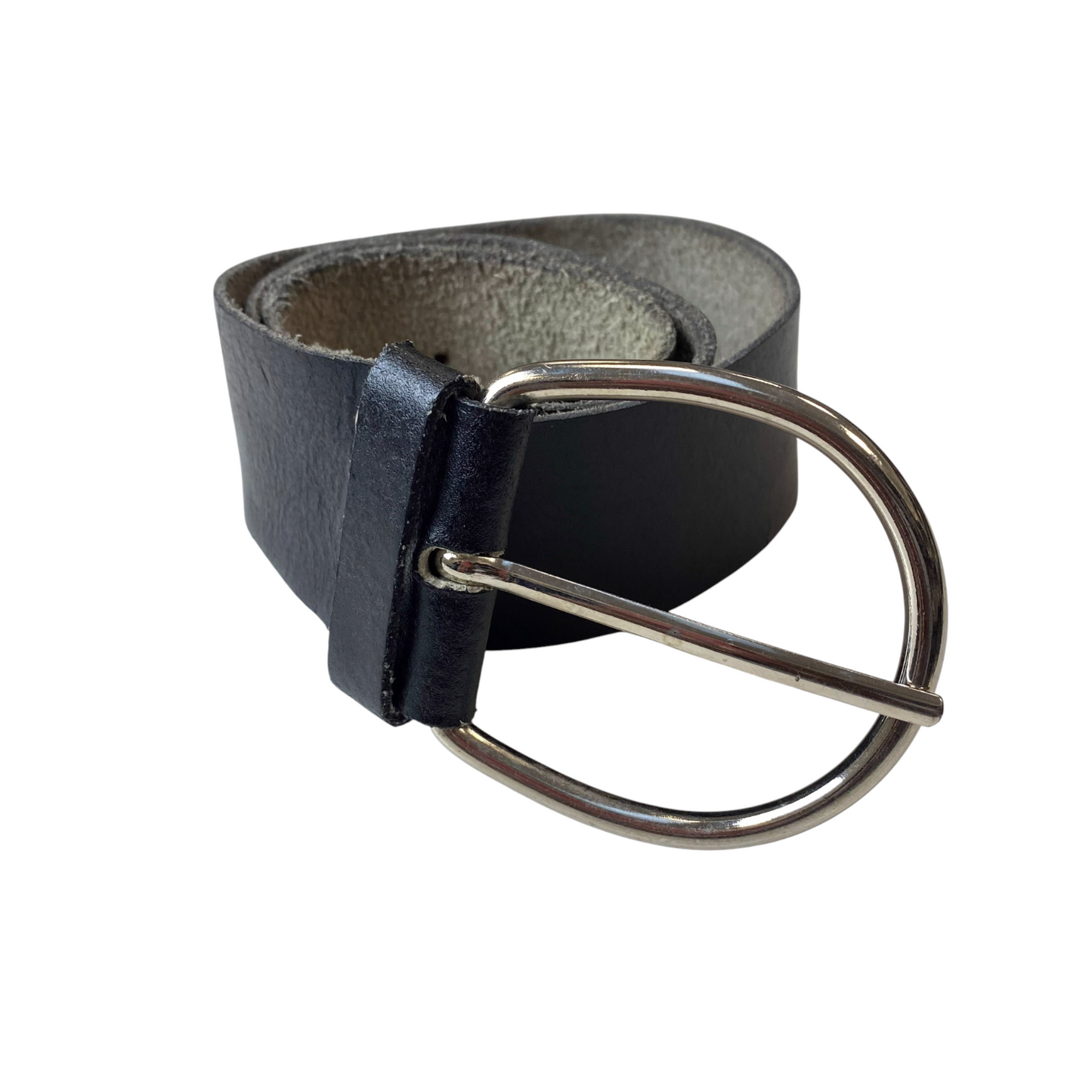 Mens Casual Waist Belt Black Leather Adjustable D-ring Pin Buckle Size 36 in