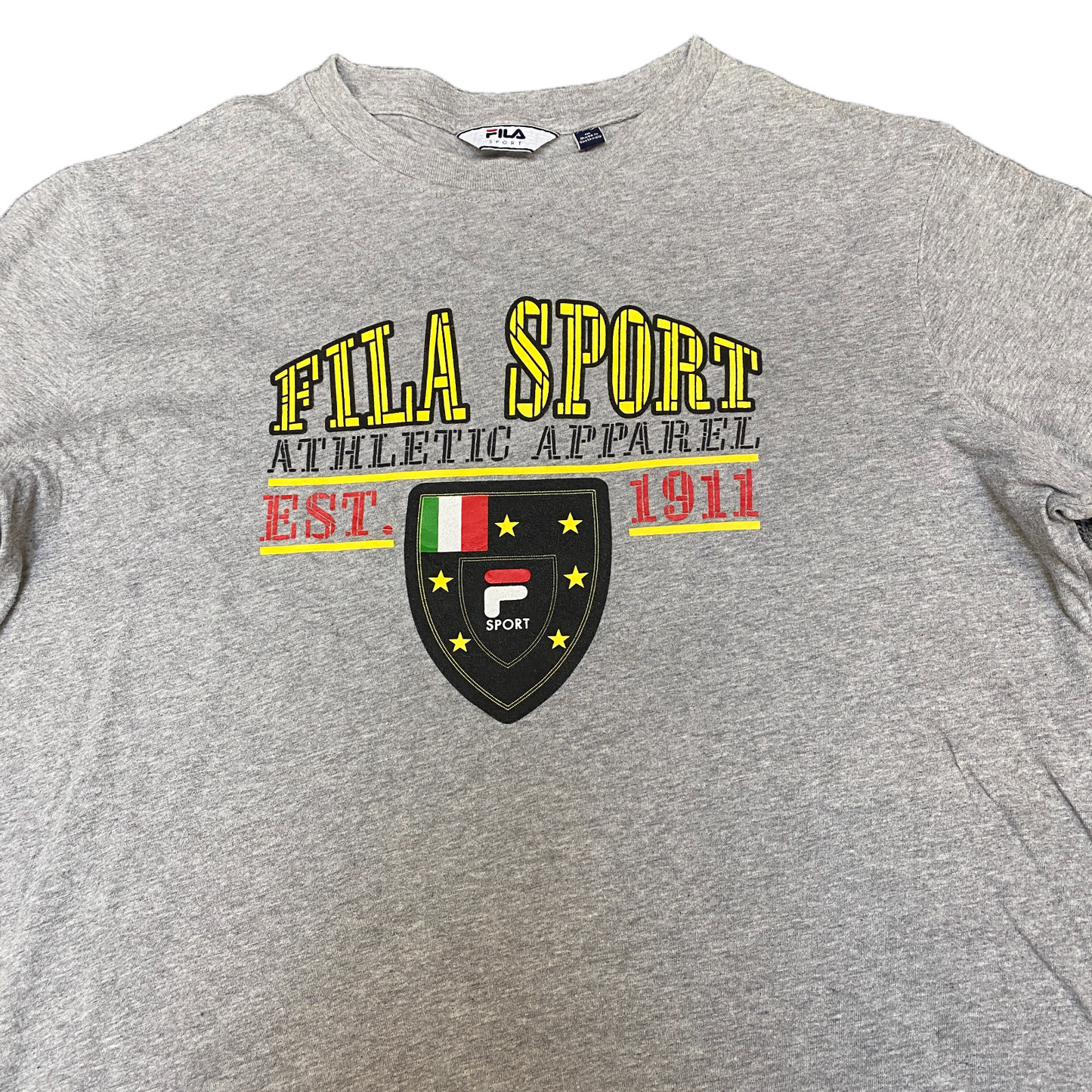 Fila Sport T-Shirt Mens Medium Grey Graphic Logo Short Sleeve Crew Neck Pullover