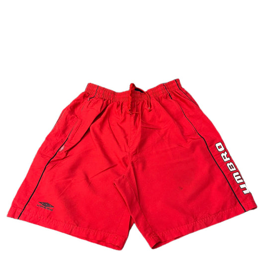 Vtg Umbro Swim Trunks Board Shorts Mens XS 28" Waist Red Mesh Lined Drawstring