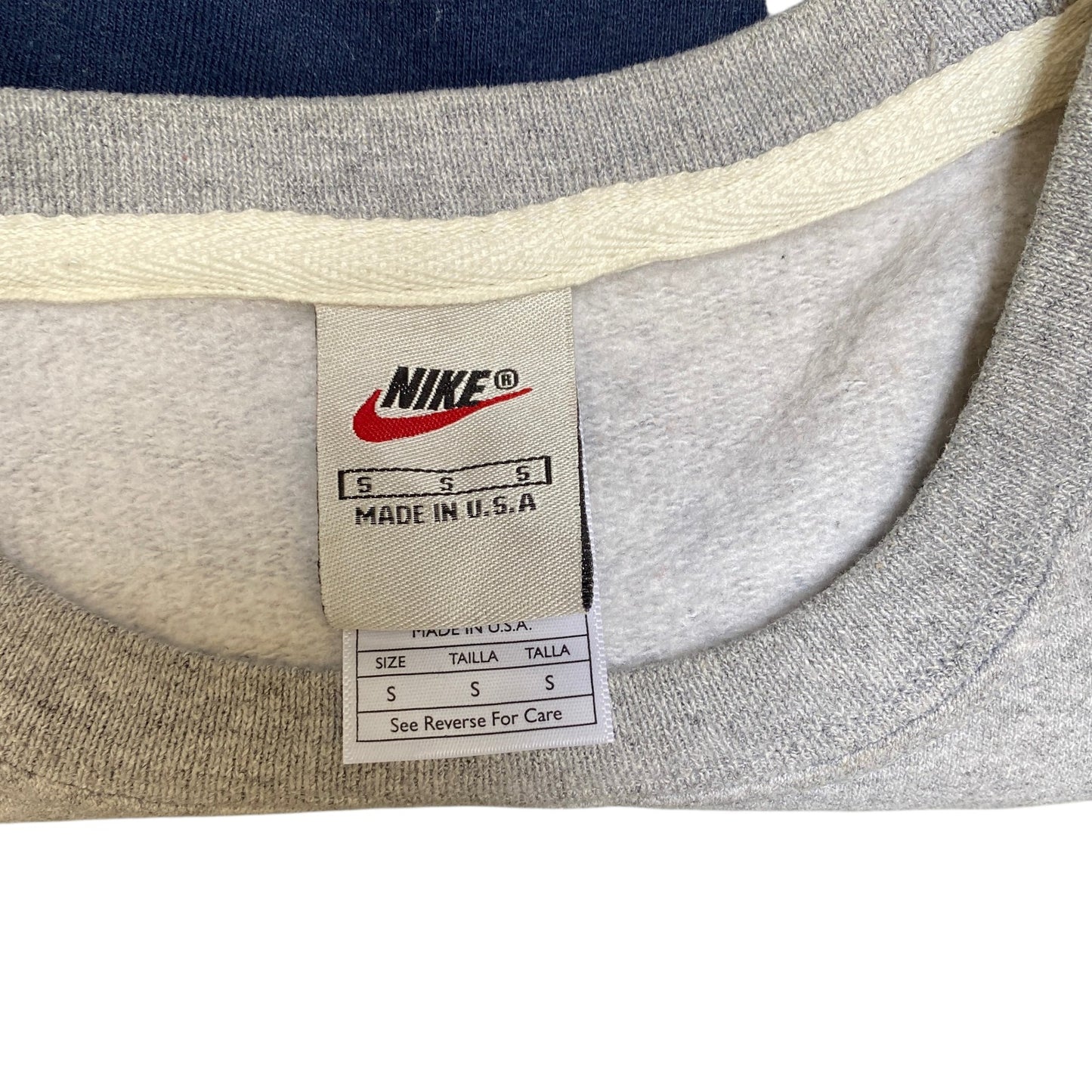Nike Reworked Sweatshirt Mens S Grey Blue Embroidered Spellout Logo Vintage Y2K