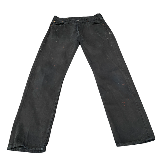 Levi's 501 Jeans Mens 32" Waist Black Red Tab Flat Front Grunge Straight Leg