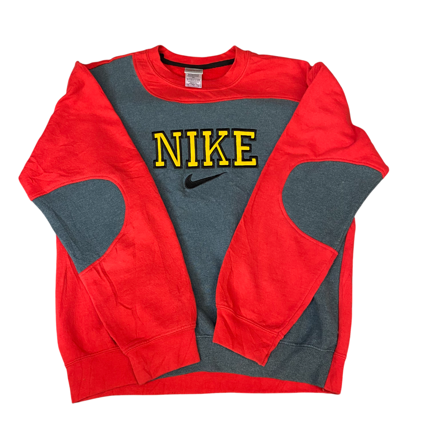 Nike Reworked Sweatshirt Mens Medium Grey Red Embroidered Spellout Logo Vtg Y2K