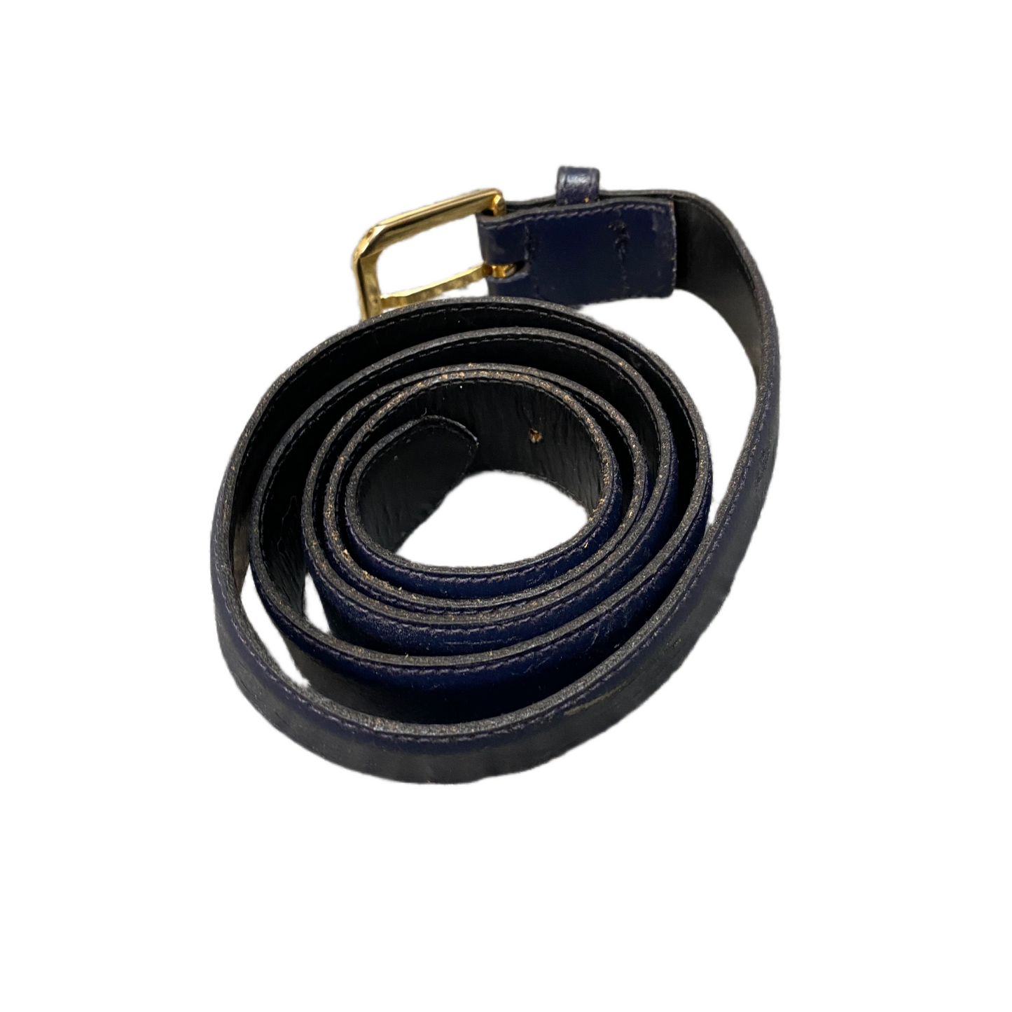 RB Waist Belt Mens Black Leather Adjustable Gold Tone Pin Buckle 43.5 inches