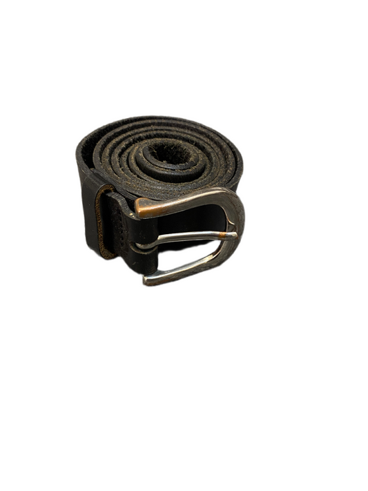 H&M Waist Belt Mens Black Leather Adjustable Silver Pin Buckle 40 inches