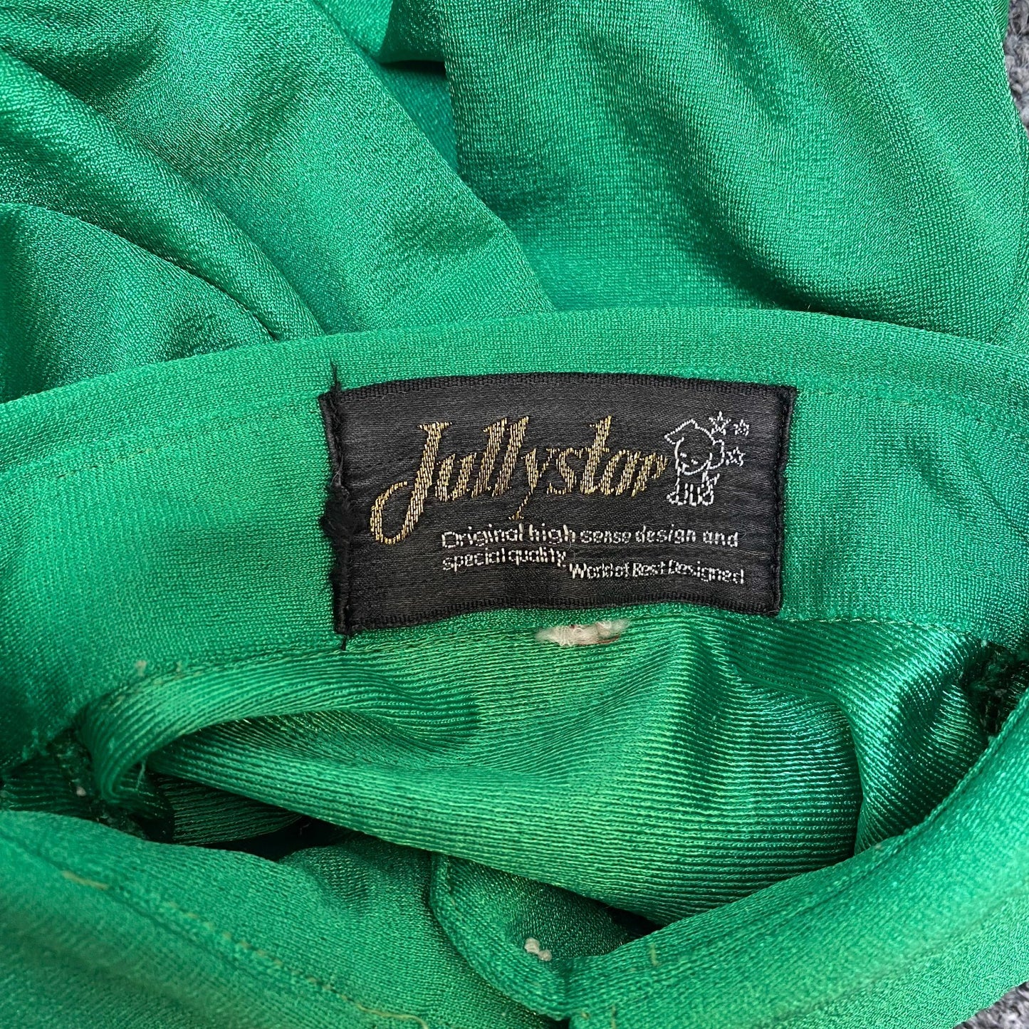 Jully Star Shirt Top Women S Green Solid Satin Long Sleeve Collared Button Front