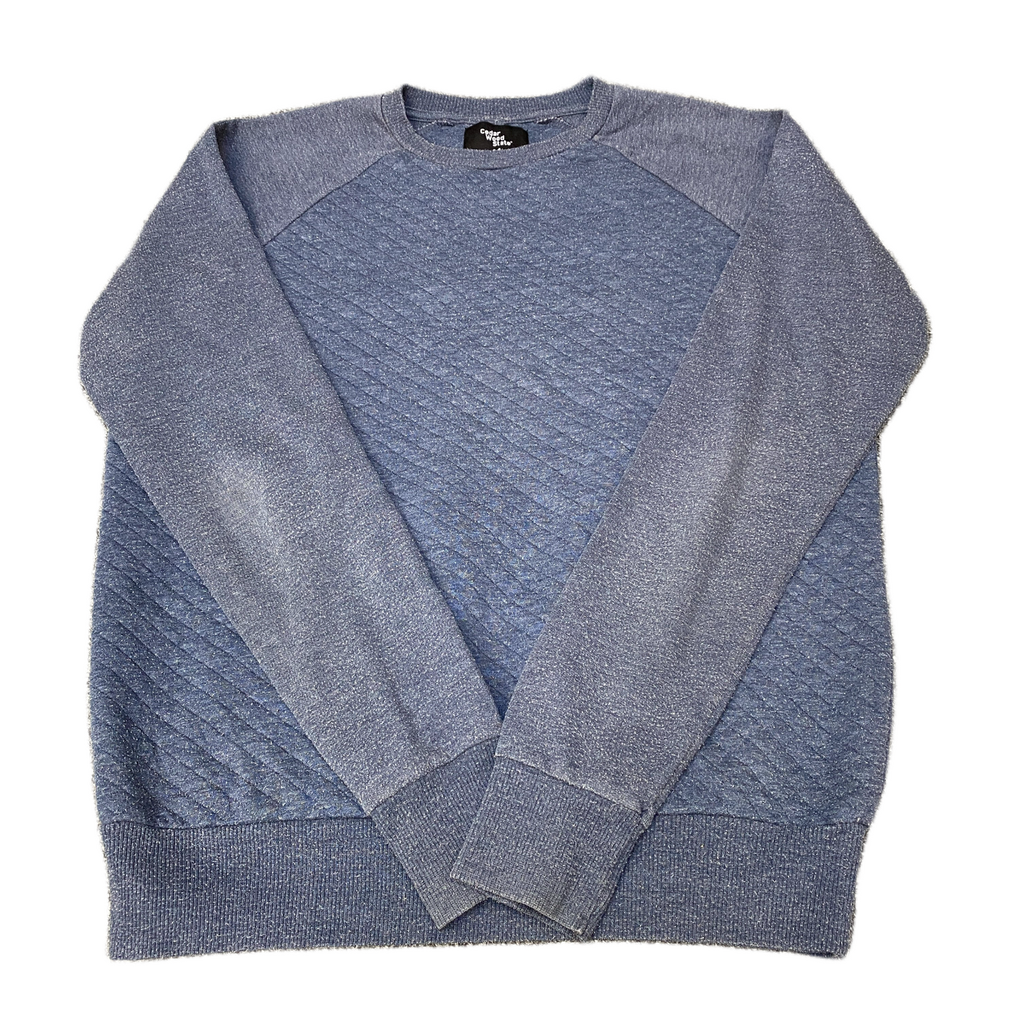 Cedar Wood State Sweatshirt Mens M Blue Quilted Knit Raglan Sleeve Crew Neck