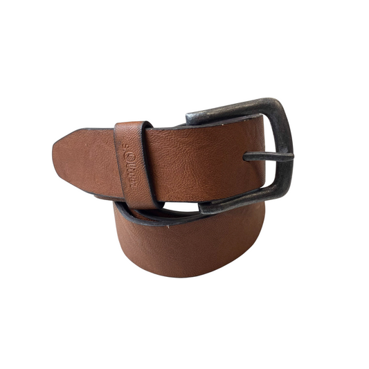 S. Oliver Casual Waist Belt Mens Brown Leather Adjustable Pin Buckle Size 47 in