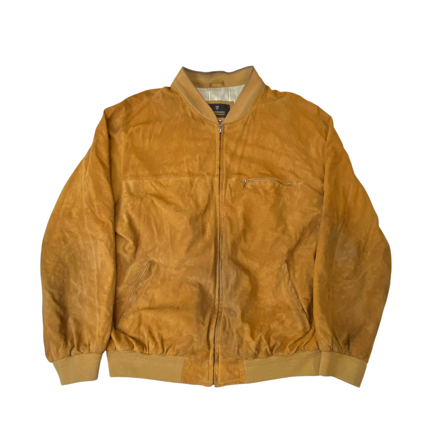 Atwardson Bomber Jacket Mens Large Brown Suede Leather Long Sleeve Zip-Up