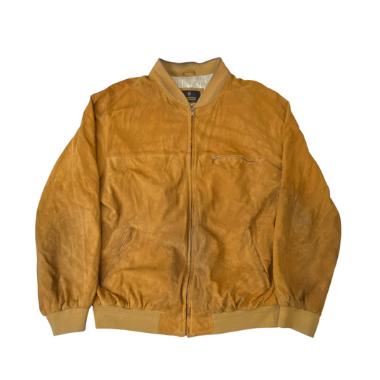 Atwardson Bomber Jacket Mens Large Brown Suede Leather Long Sleeve Zip-Up