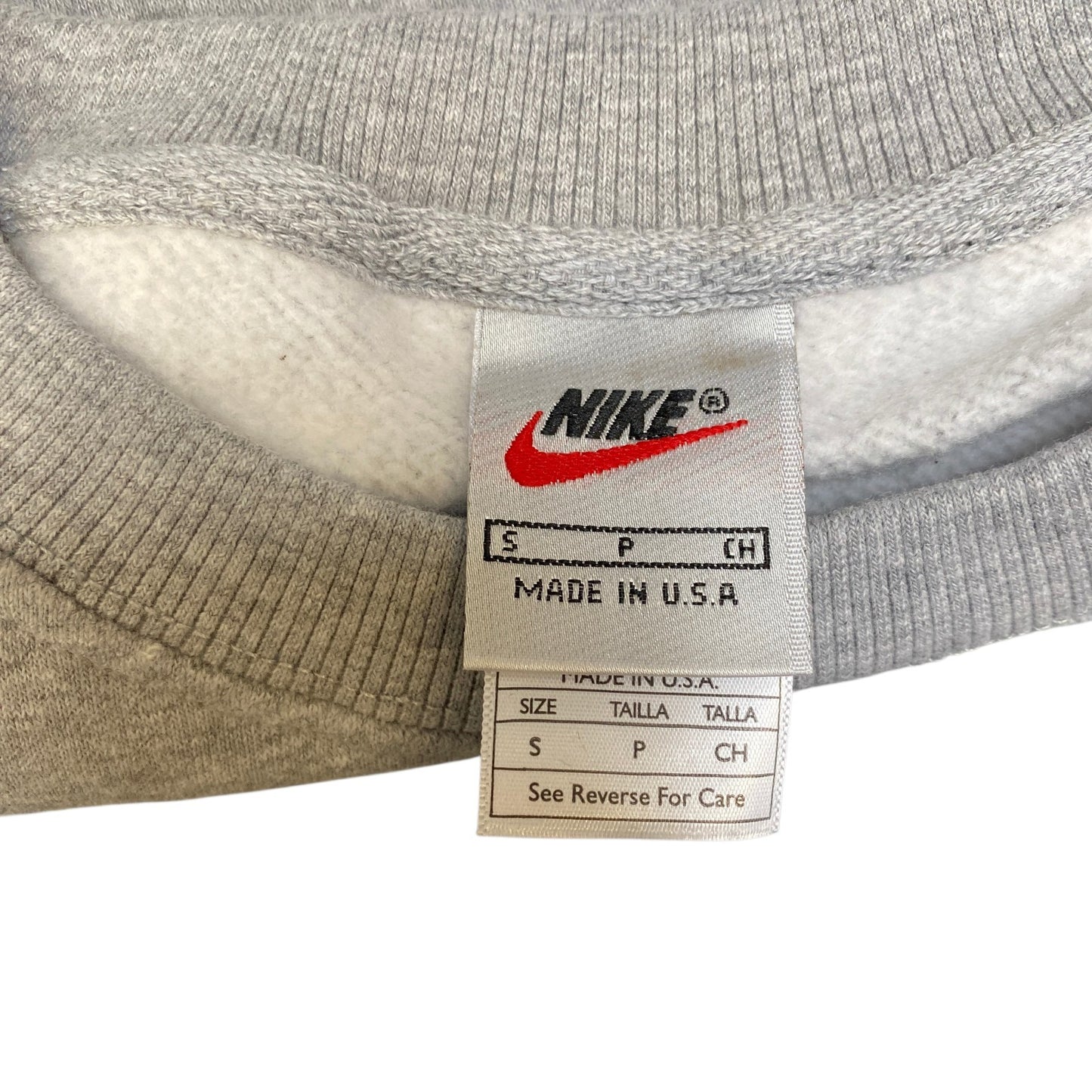 Nike Reworked Sweatshirt Mens Small Grey Embroidered Spellout Logo Vintage Y2K