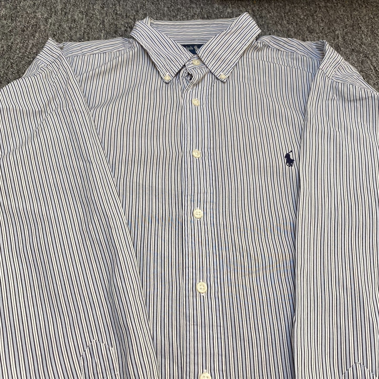 Ralph Lauren Formal Shirt Mens XL Blue Striped Yarmouth Long Sleeve Pony Logo