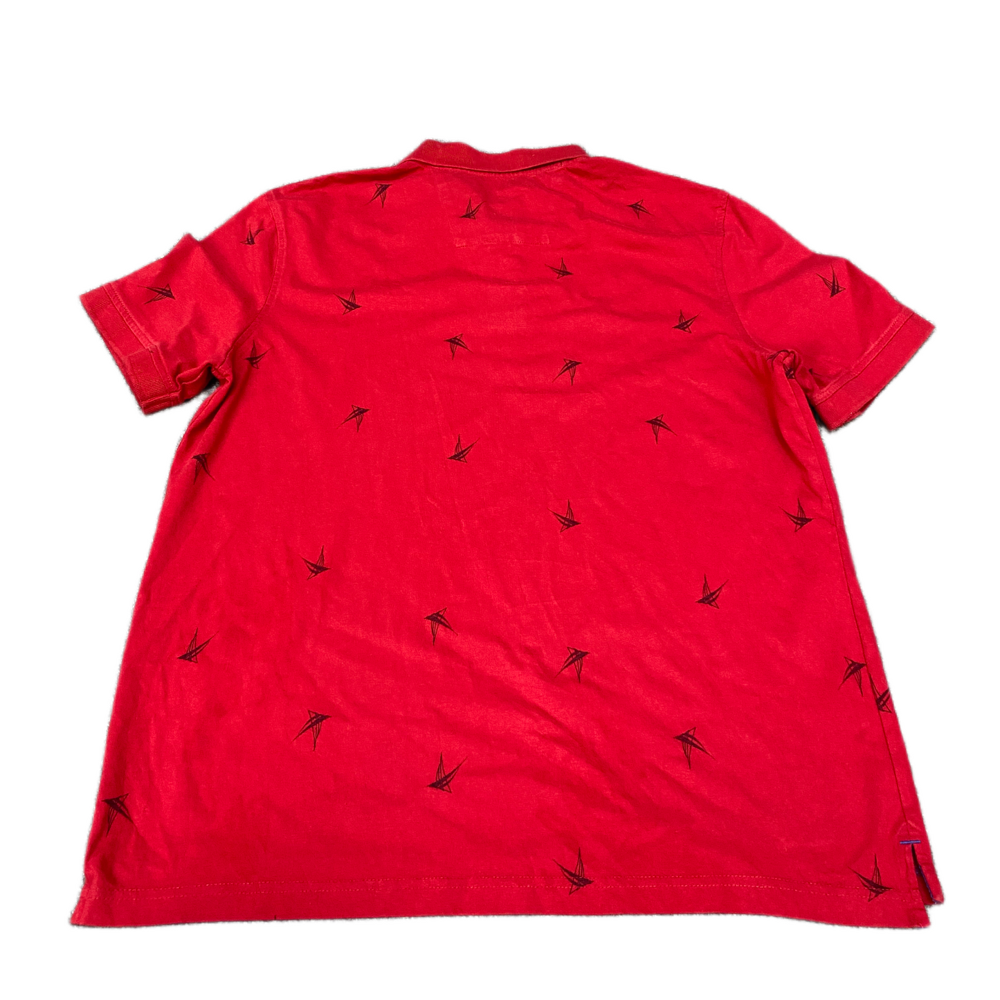 Nautica Polo Shirt Mens Large Red Sail Print Golf Performance Side Slit Popover