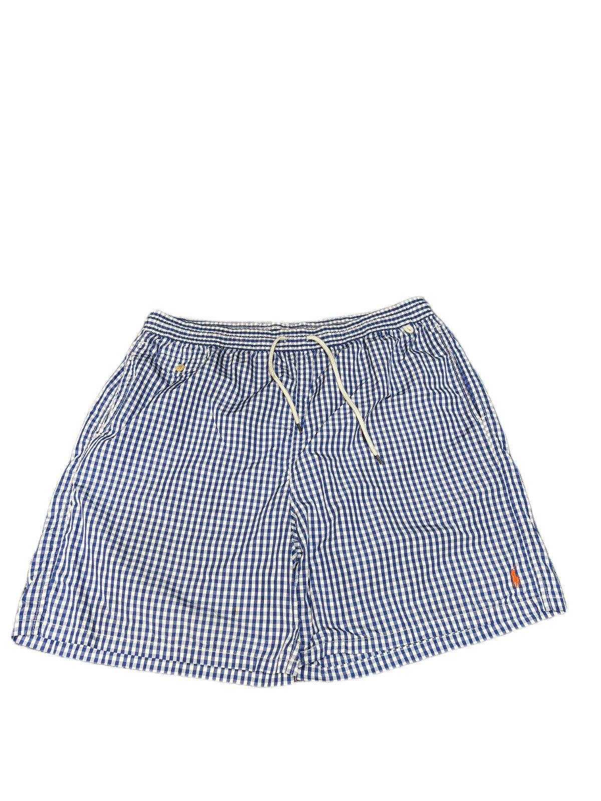 Polo Ralph Lauren Swim Trunks Shorts Men XLT 37" Waist Blue White Gingham Lined