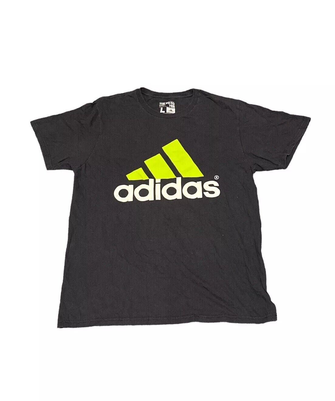 Adidas T-Shirt Black Mens L Green Front Logo