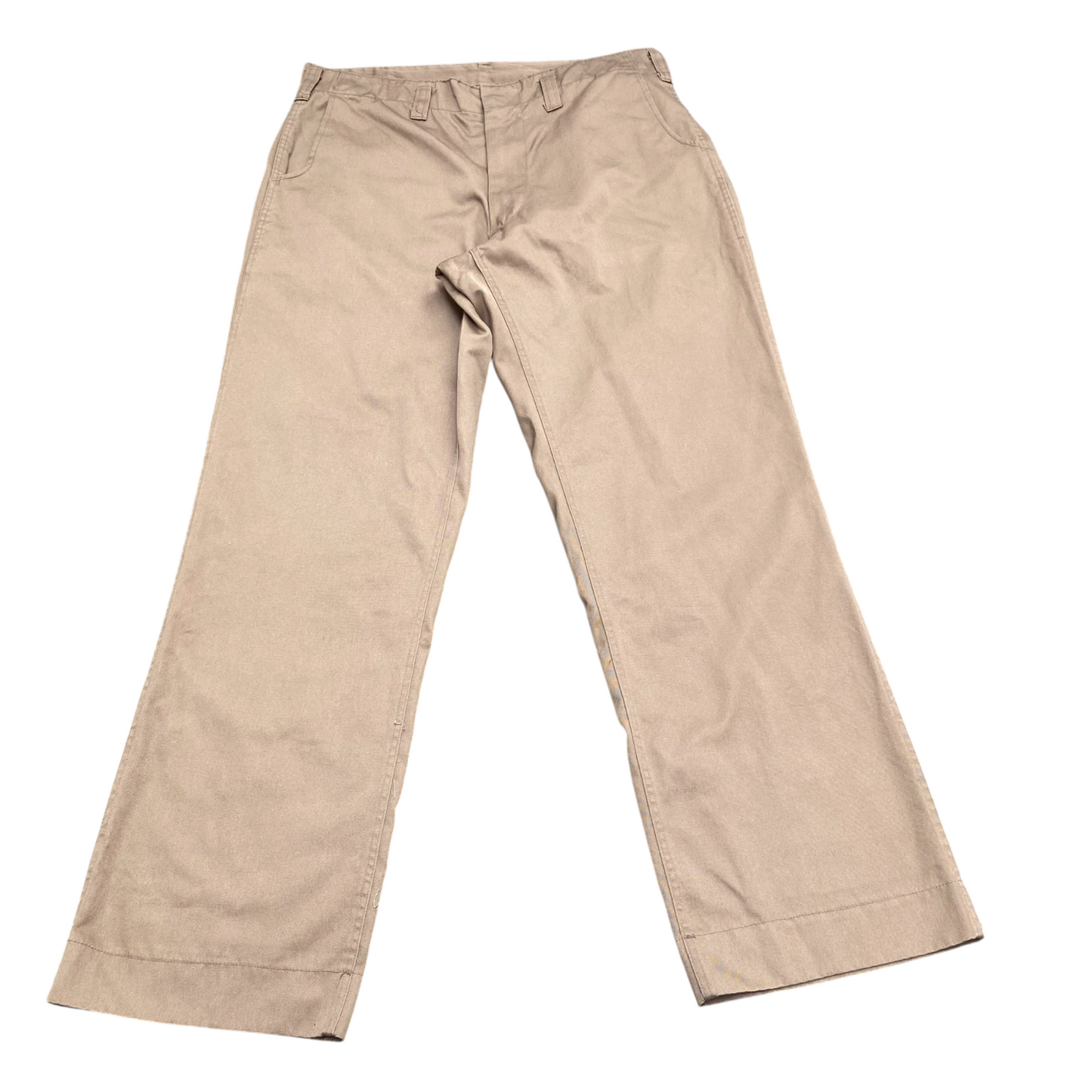 Trousers Men's Large Beige Straight Leg Casual Flat Front Slash Pockets Workwear