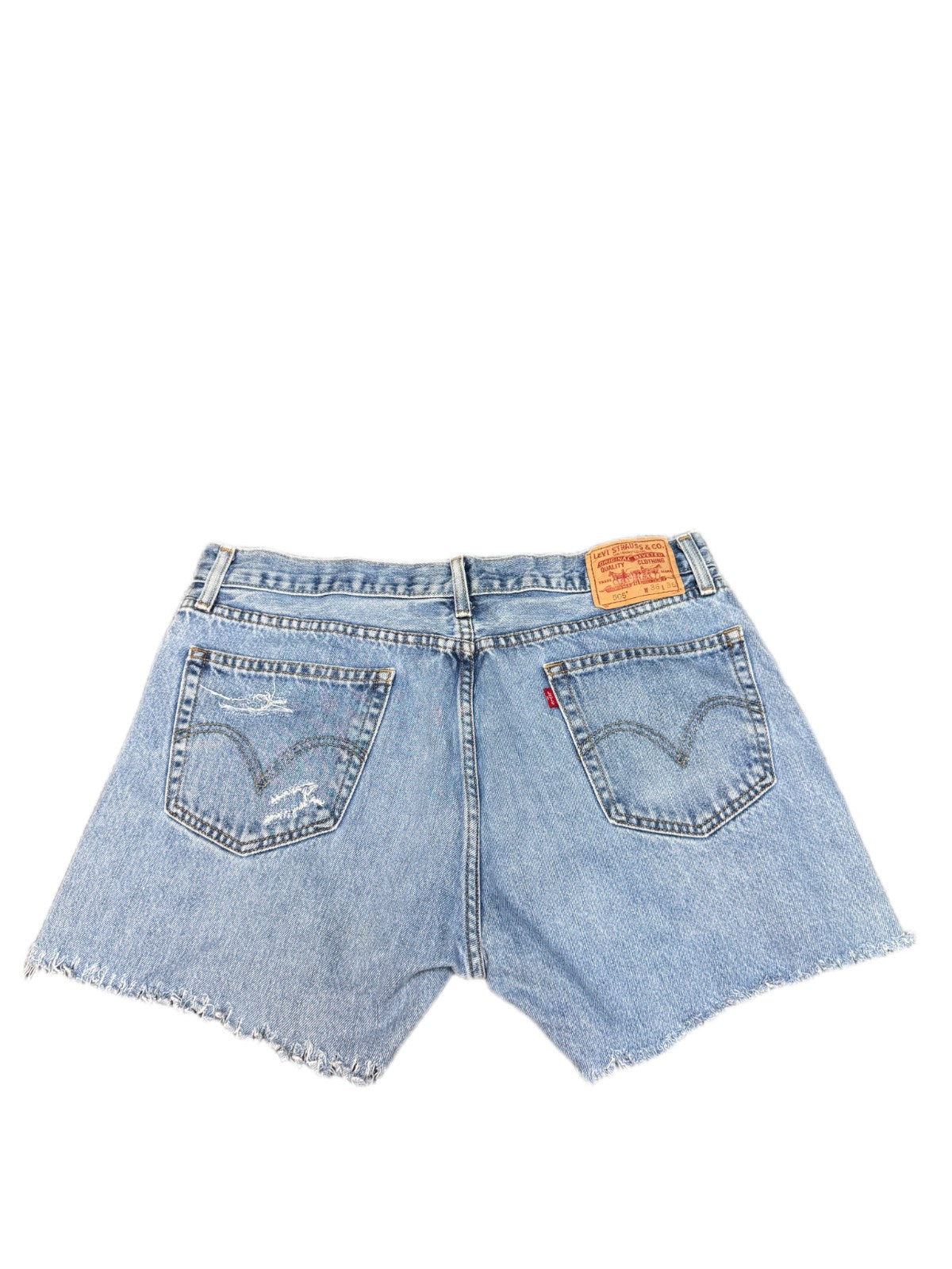 Levi's 505 Shorts Fits as Mens XL 36" Waist Blue Denim Distressed Straight Fit