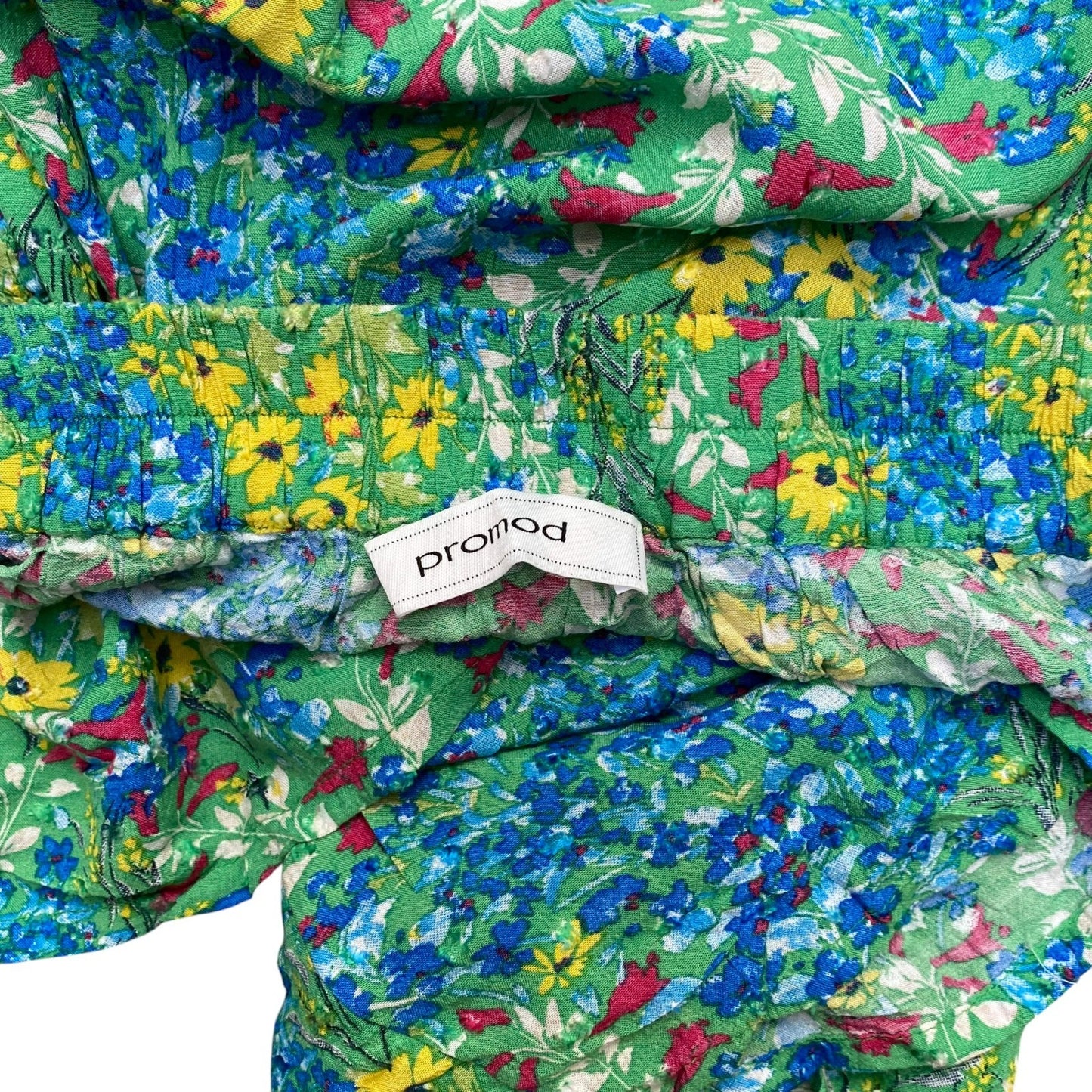 Promod Wrap Skirt Womens M Green Floral Ruffle Detail Elastic Waist Outdoor