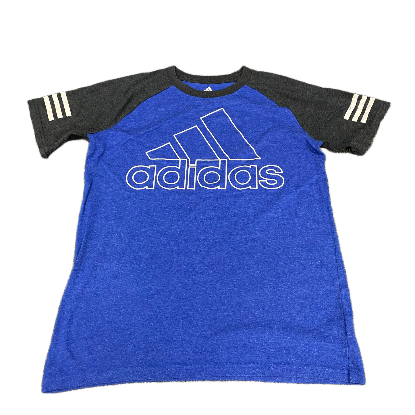 Adidas T-Shirt Girls M Blue Black Graphic Logo Short Sleeve Crew Neck Pullover