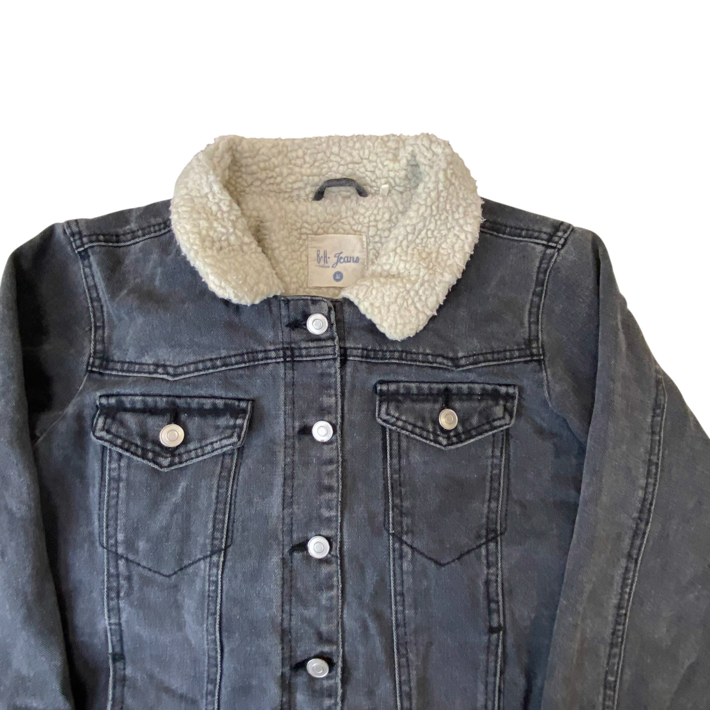 B.H. Jeans Trucker Jacket Womens Medium Grey Sherpa Lined Collared Button Front