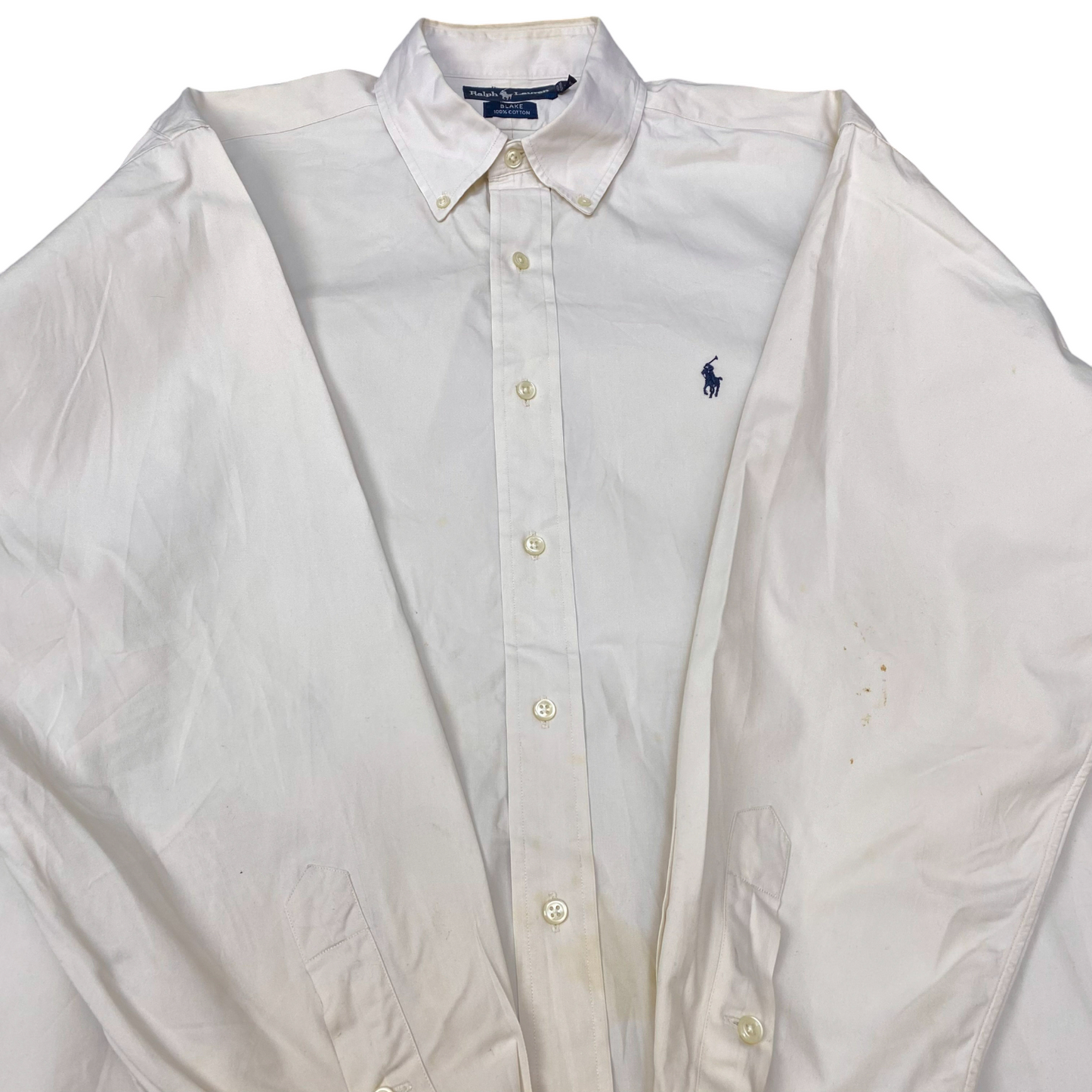 Ralph Lauren Shirt Mens L Cream Blake Long Sleeve Blue Pony Logo Button Down