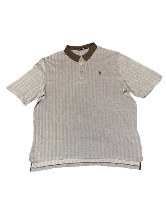 Polo Ralph Lauren Golf Polo Shirt Men's XL Brown Cotton Herringbone Short Sleeve