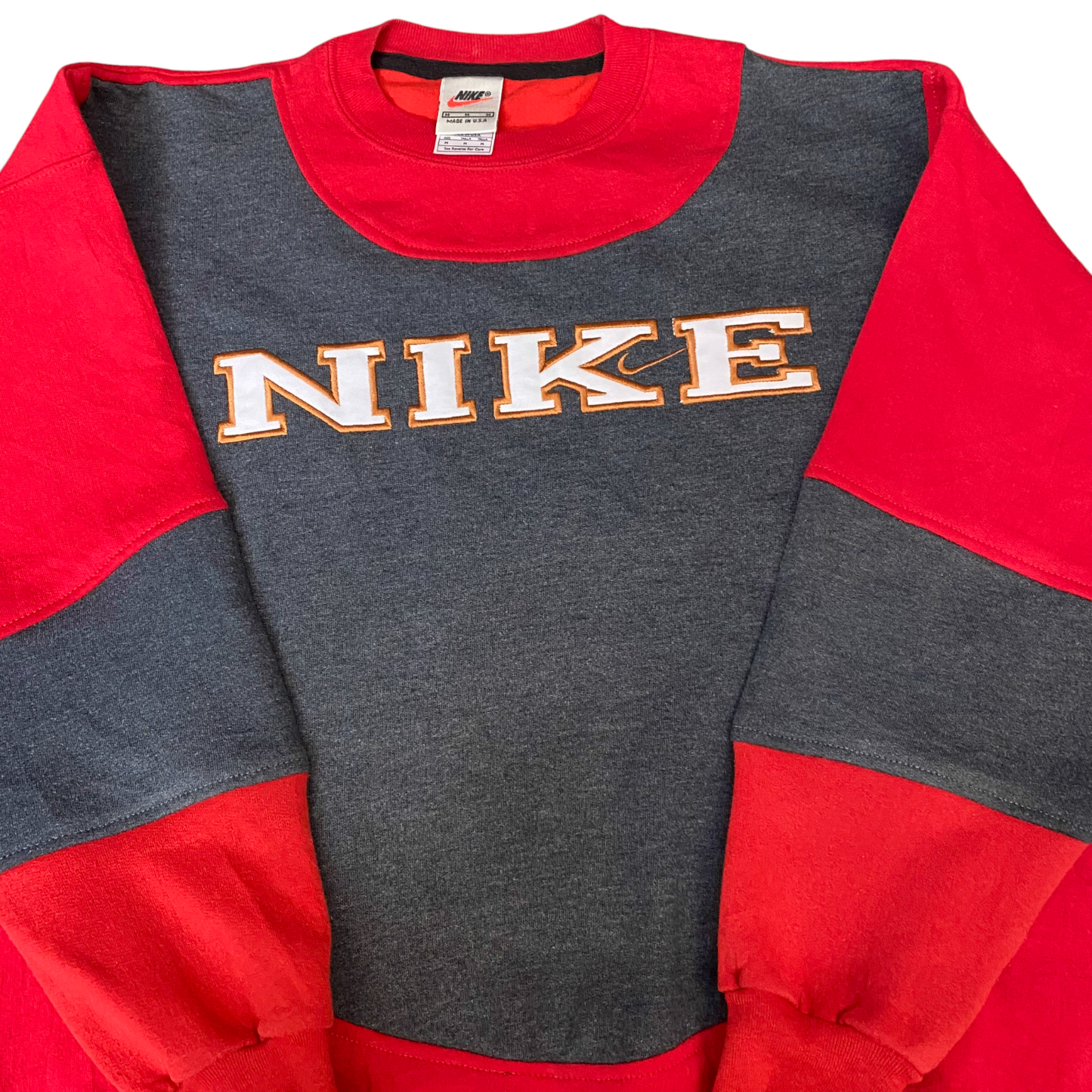 Nike Reworked Sweatshirt Mens M Red Grey Embroidered Spellout Logo Vintage Y2K