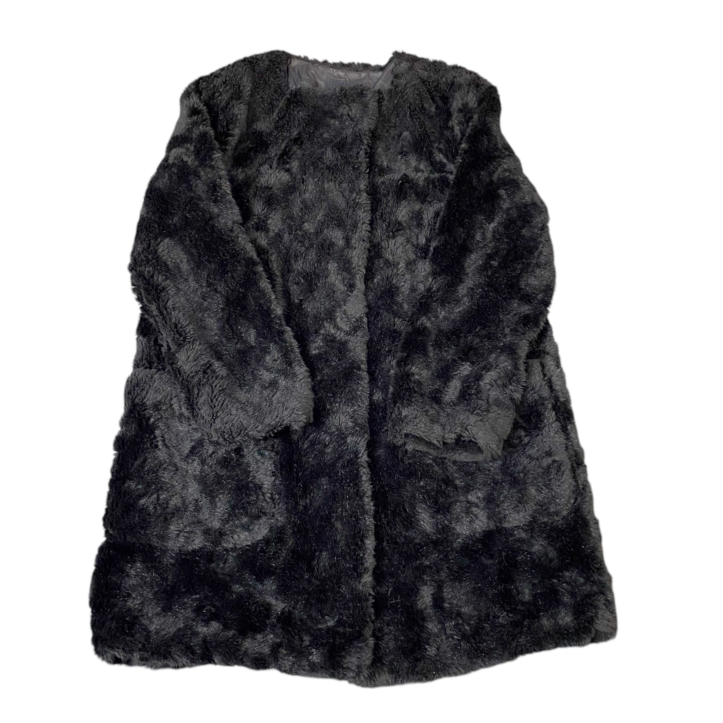 Womens Luxury Faux Fur Jacket Medium Black Lined Plush Winter Warm Long Sleeve