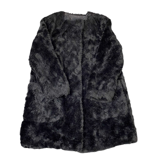 Womens Luxury Faux Fur Jacket Medium Black Lined Plush Winter Warm Long Sleeve