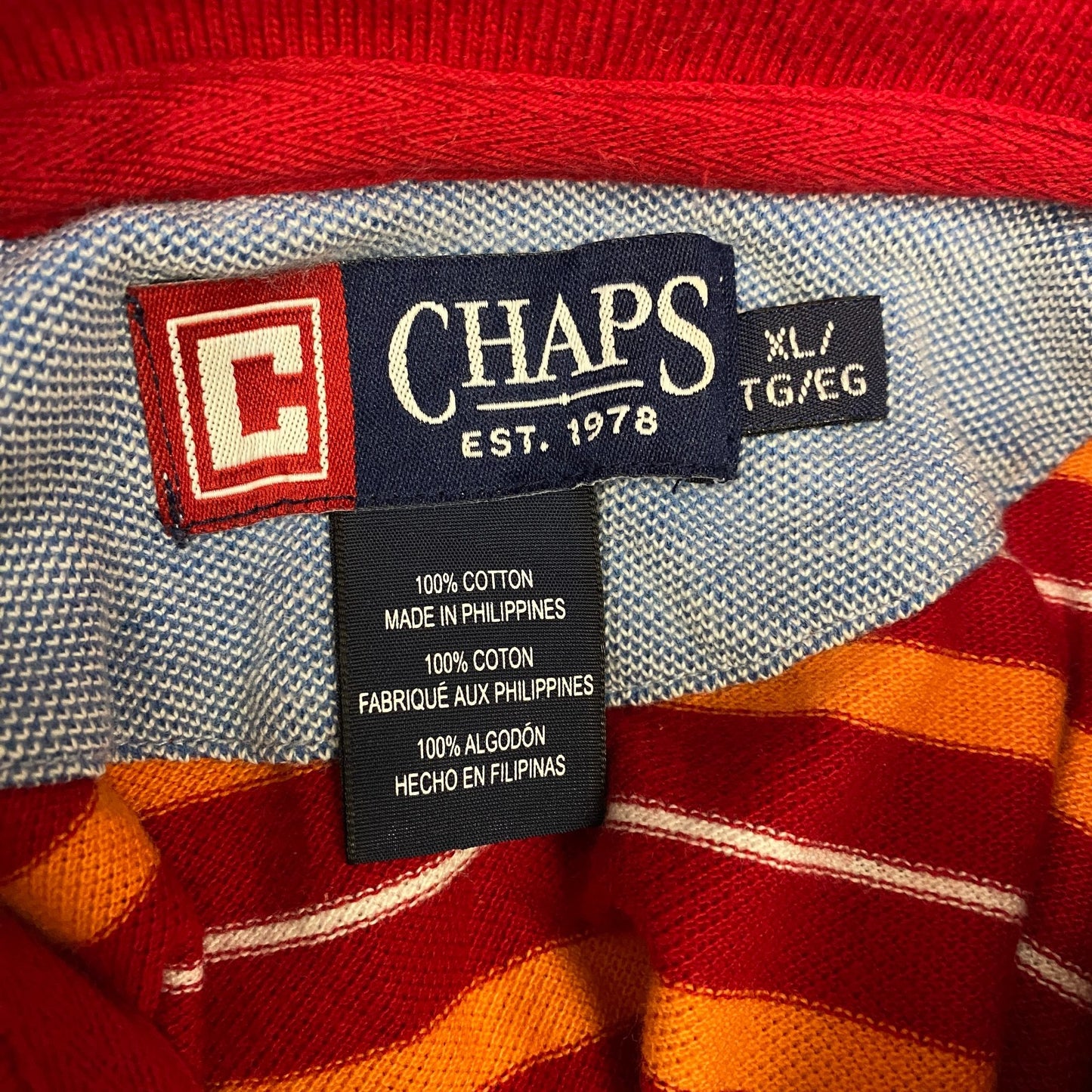 Chaps Polo Shirt Mens XL Multicolor Striped Golf Performance Side Slit Popover