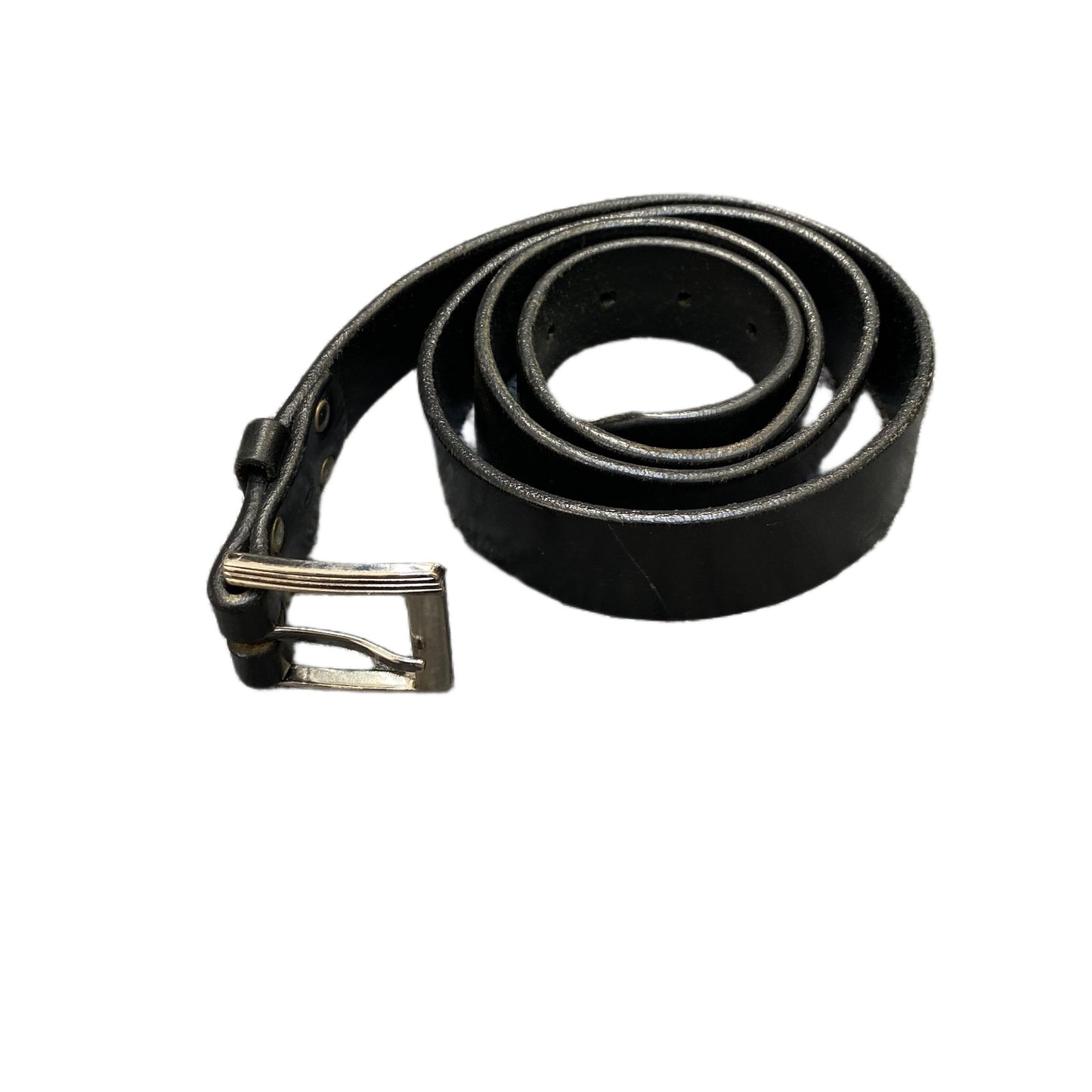 Fujisan Waist Belt Mens Black Leather Adjustable Silver Pin Buckle 39.5 Inches