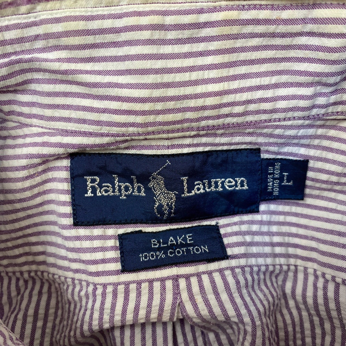 Ralph Lauren Shirt Mens L Purple White Striped Blake Short Sleeve Pony Button Up