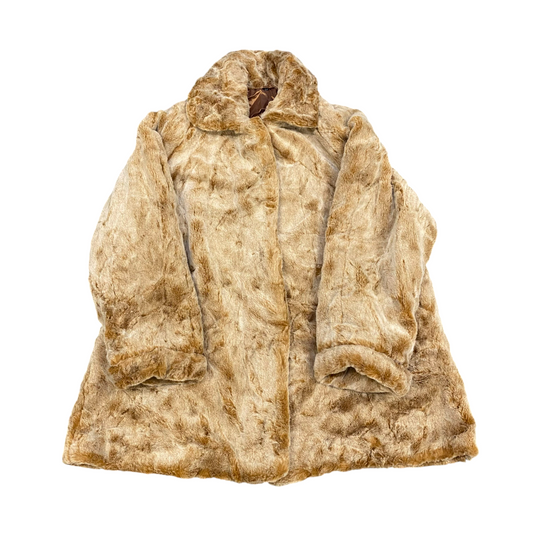 Womens Faux Fur Coat XL Brown Lightweight Long Sleeve Collared Snap Closure