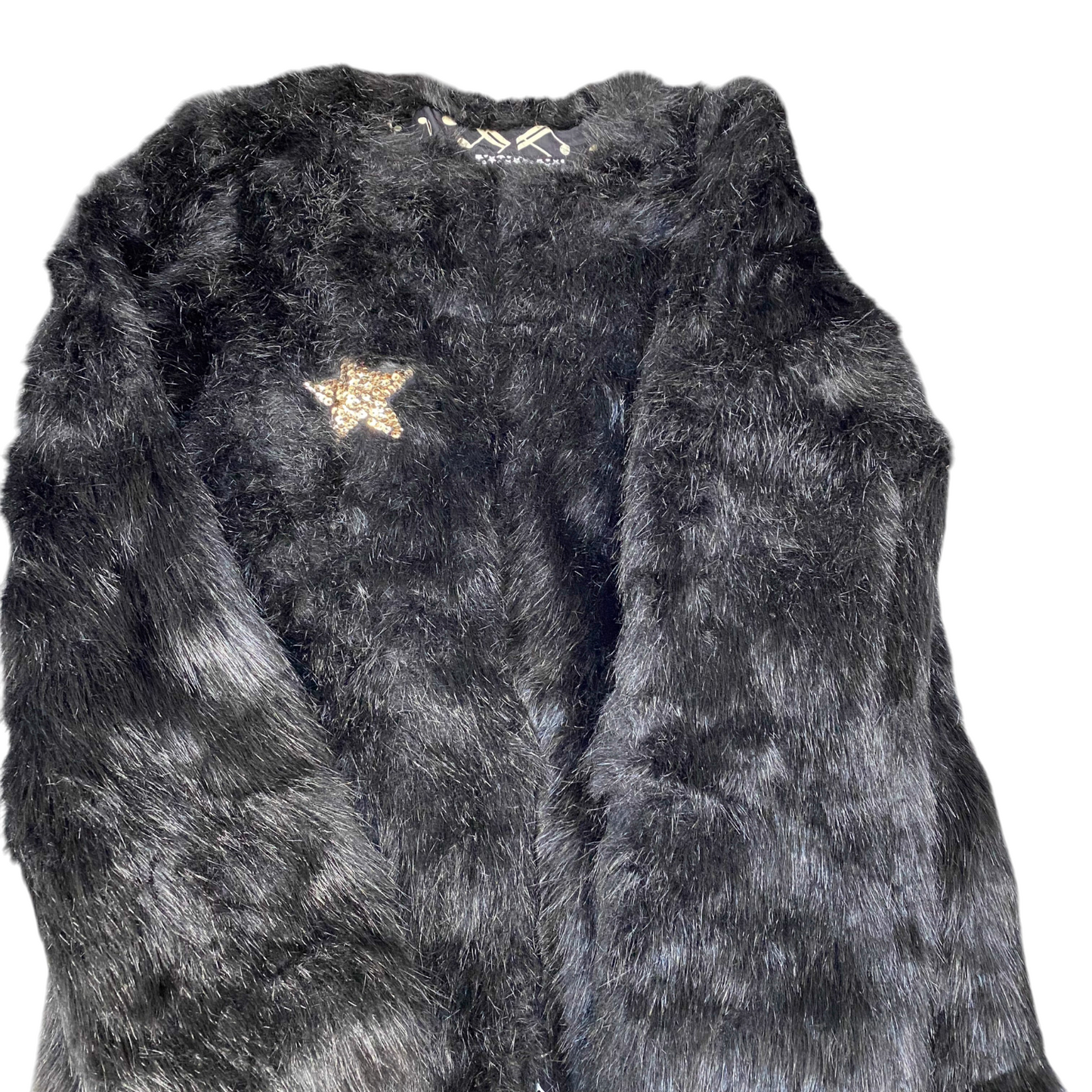 Womens Faux Fur Coat Small Black Lined Mid Length Fuzzy Long Sleeve Open Front