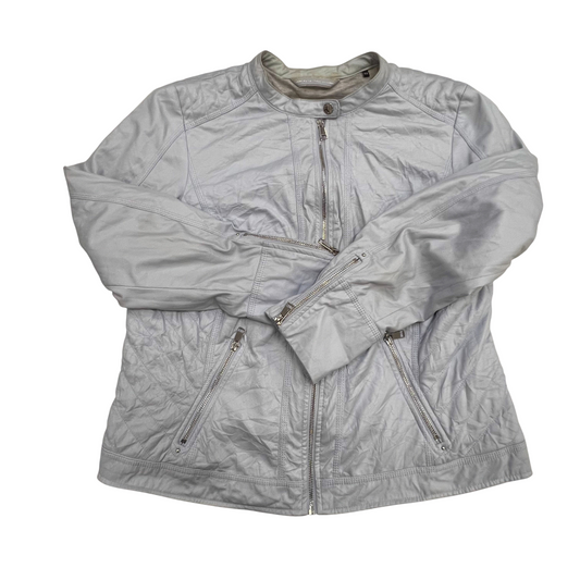 String Love Faux Leather Jacket Womens Medium Blue Lined Long Sleeve Full Zip