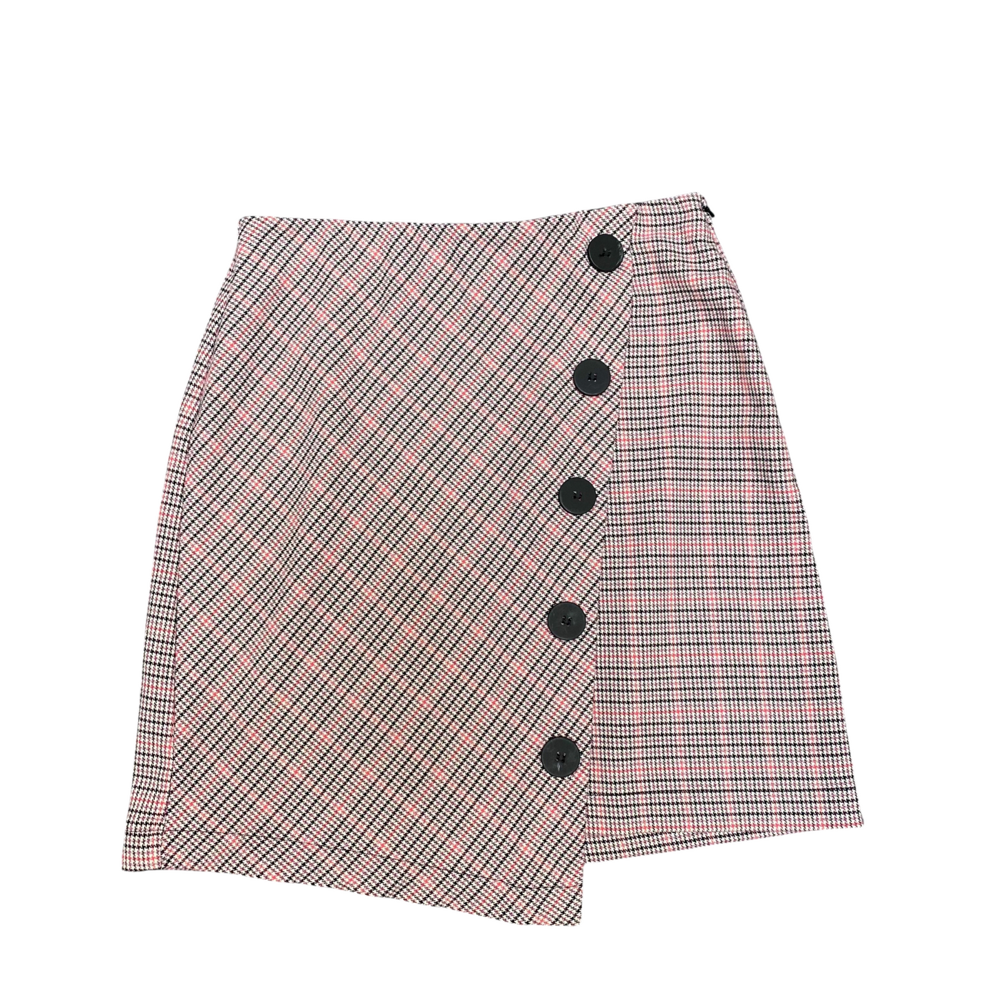 TALLY WEiJL Skirt Womens M Pink Black Houndstooth Button Detailed Side Zip