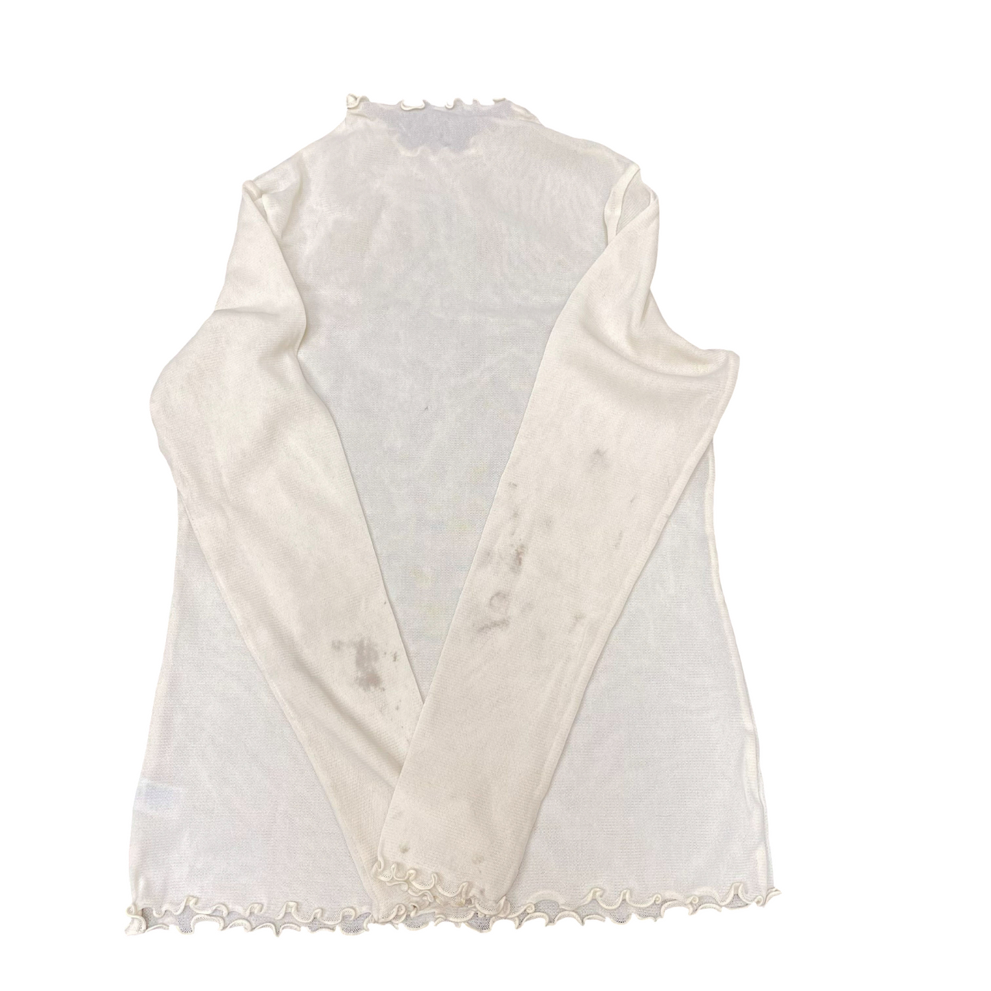 Sheer Mesh Top Womens M White Casual Long Sleeve Crew Neck Casual Outdoor