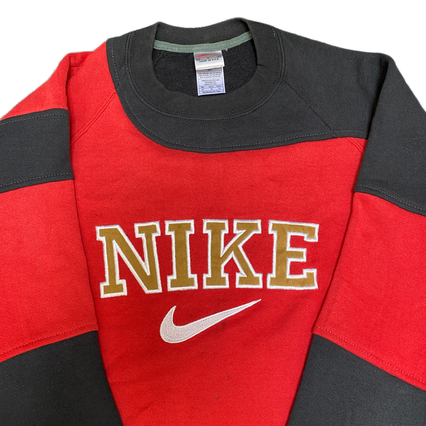 Nike Reworked Sweatshirt Mens M Red Black Embroidered Spellout Logo Vintage Y2K