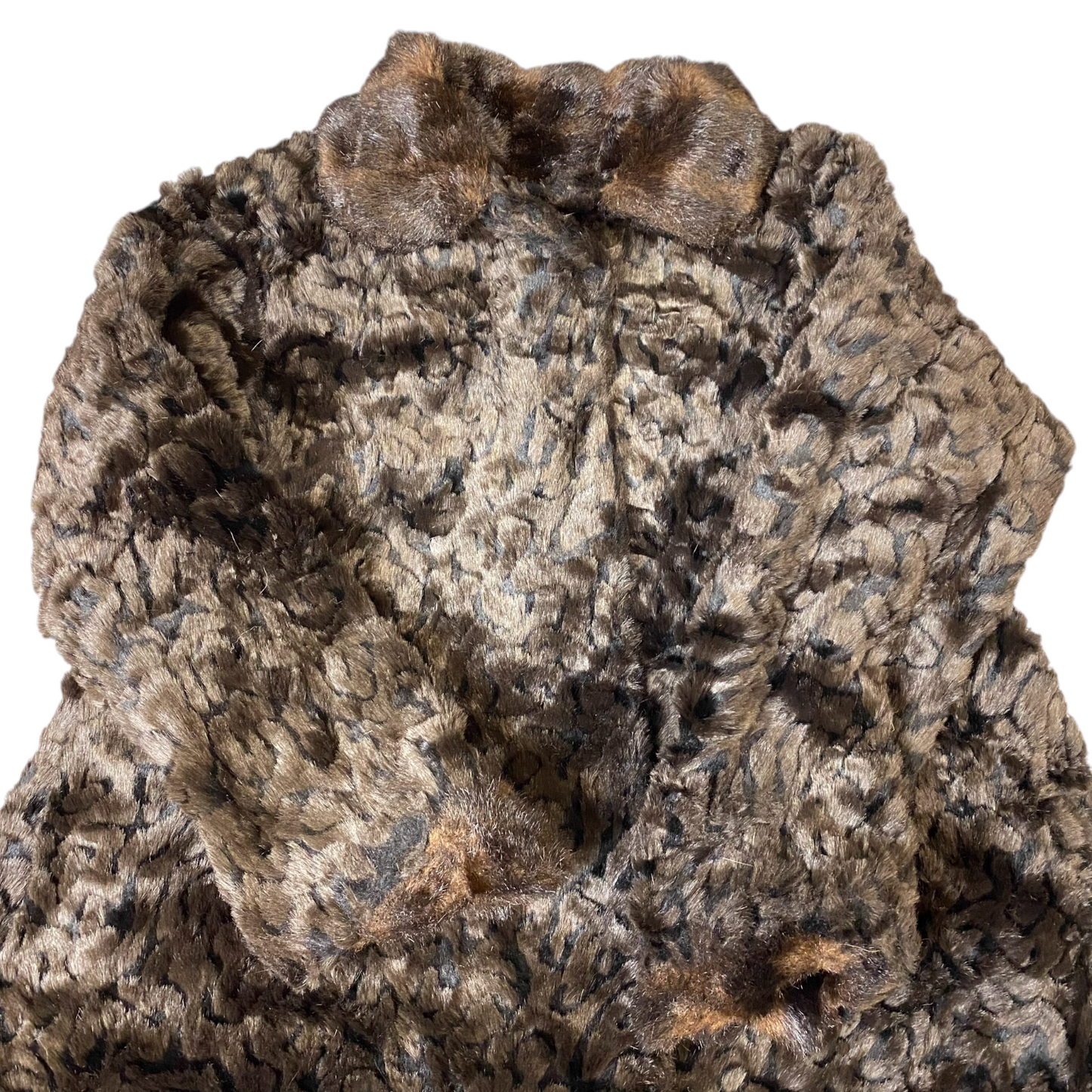 Corky & Company Textured Faux Fur Coat Womens Medium Brown Long Sleeve Collared