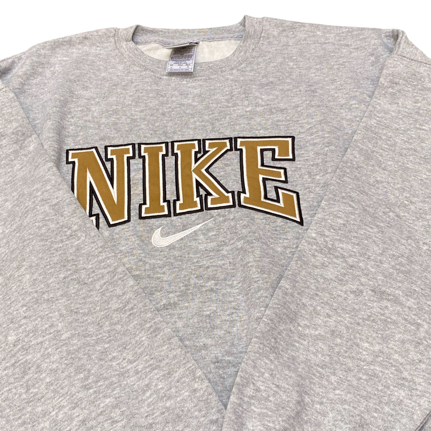 Nike Reworked Sweatshirt Mens Medium Grey Embroidered Spellout Logo Crew Neck