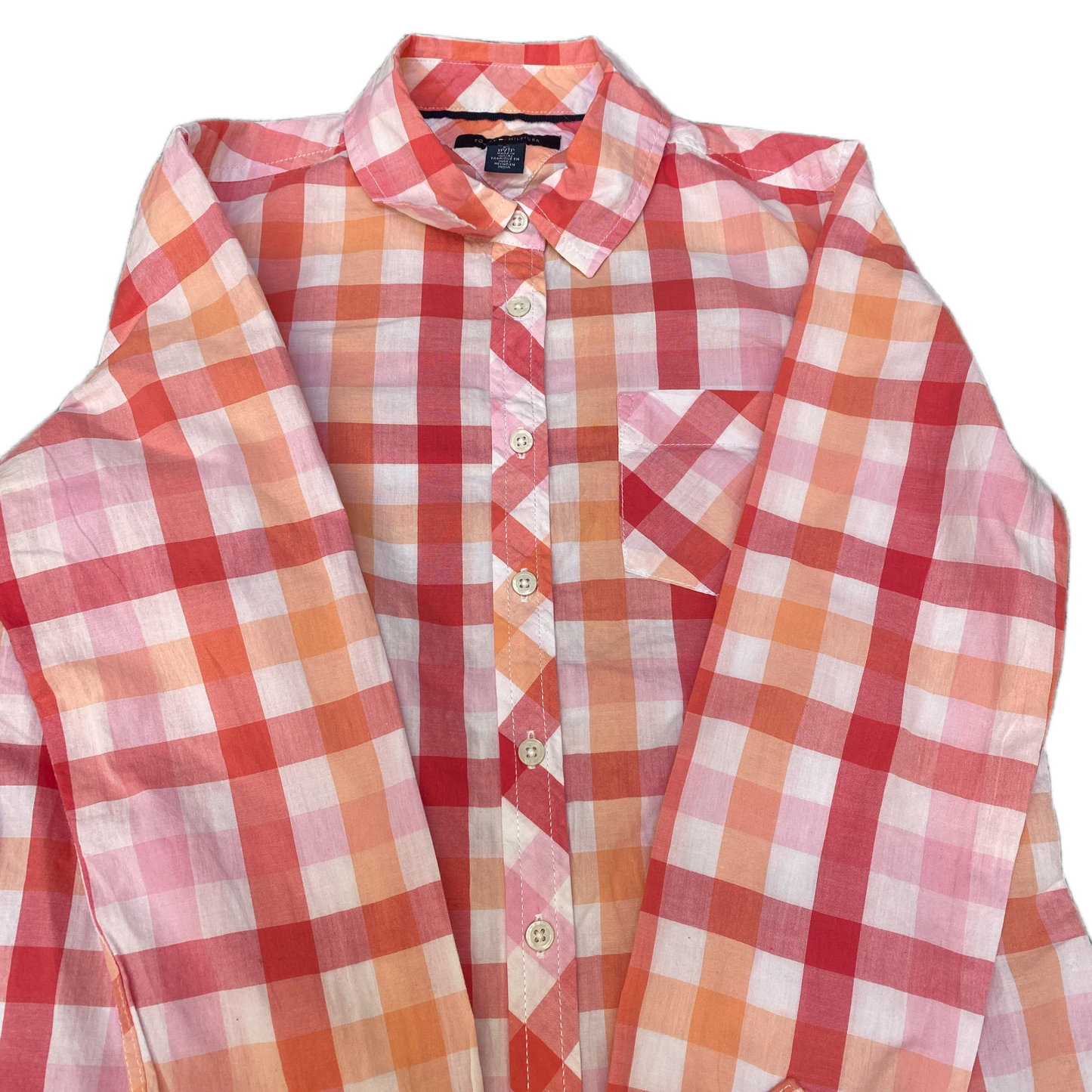 Tommy Hilfiger Shirt Womens XS Multi Plaid Single Pocket Collared Button Up