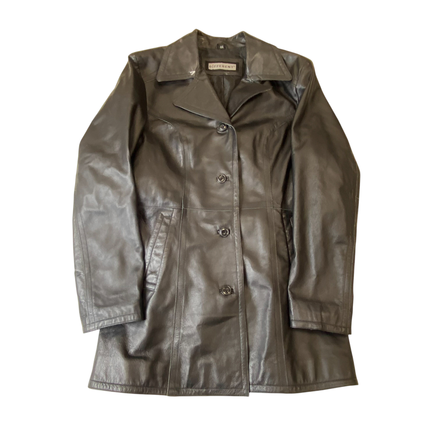 Different Leather Blazer Jacket Womens Medium Black Notch Lapel Single Breasted