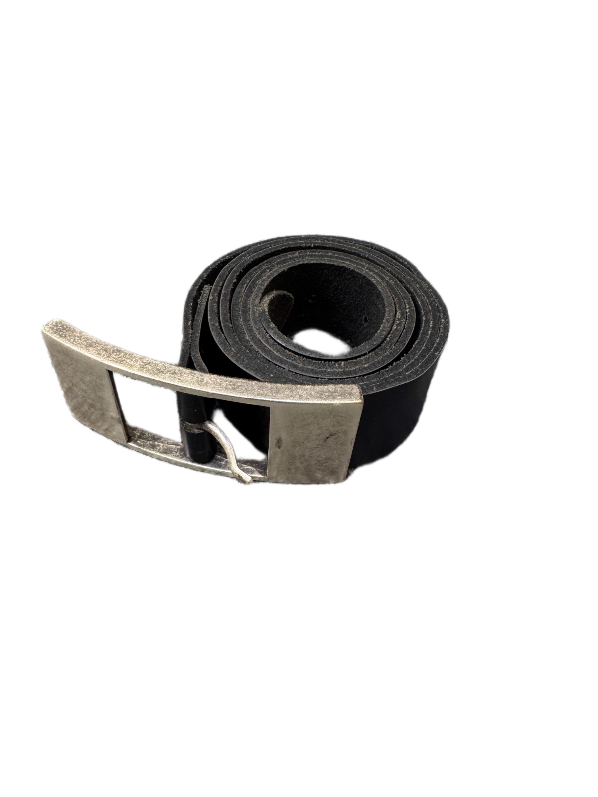 Bernd Gotz Waist Belt Mens Black Leather Rectangular Silver Buckle 44.5 inches