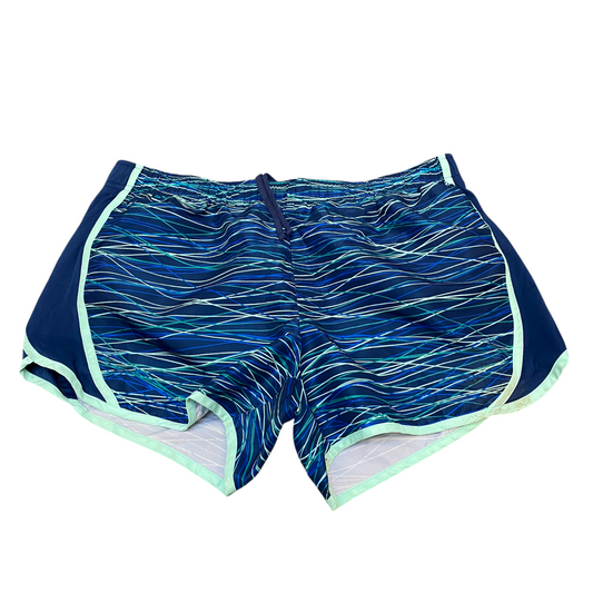 Running Sprinter Shorts Womens Large Blue Abstract Elastic Waist Dolphin Hem