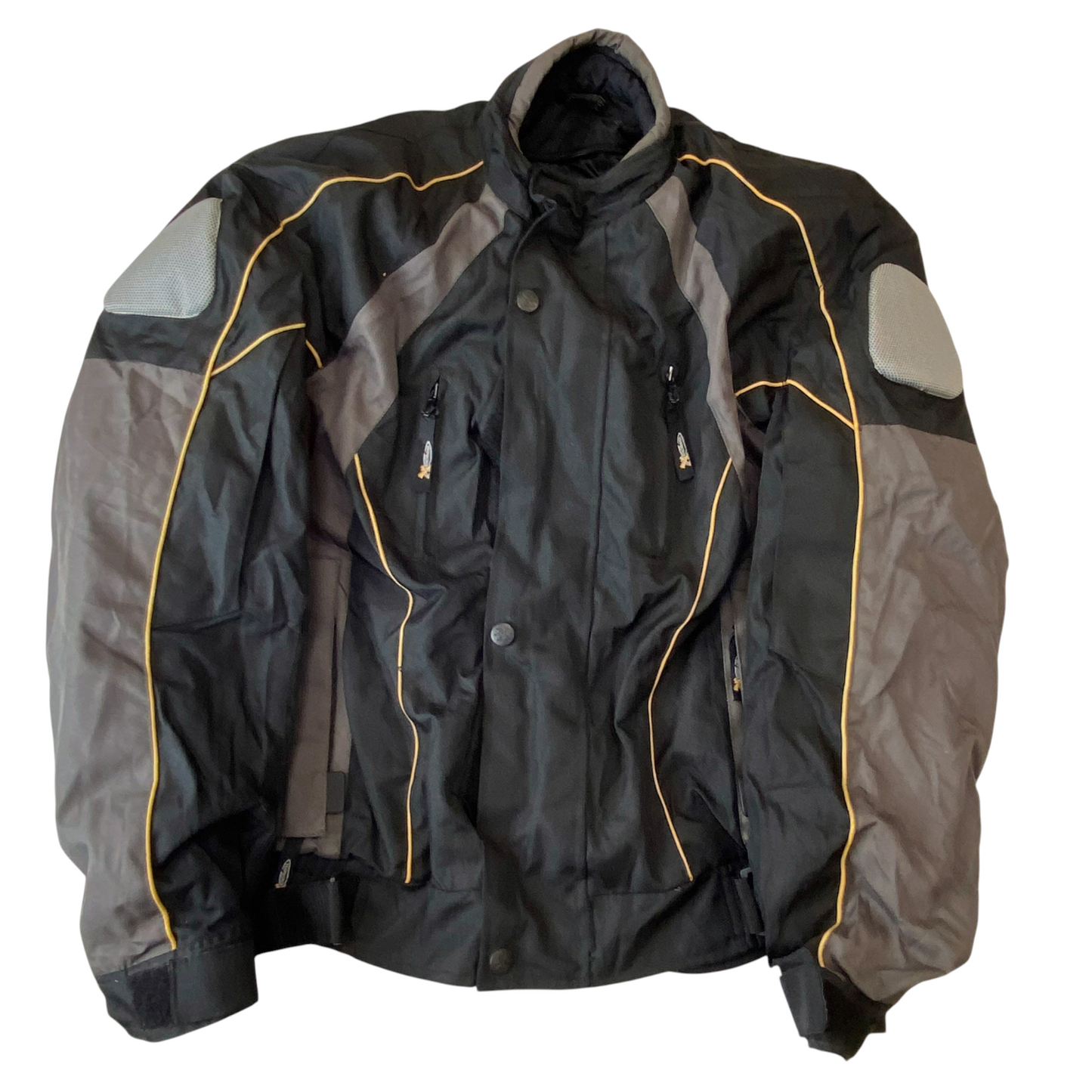 Xelement Motorcycle Jacket Mens Large Black Grey Long Sleeve Snap Inside Zip